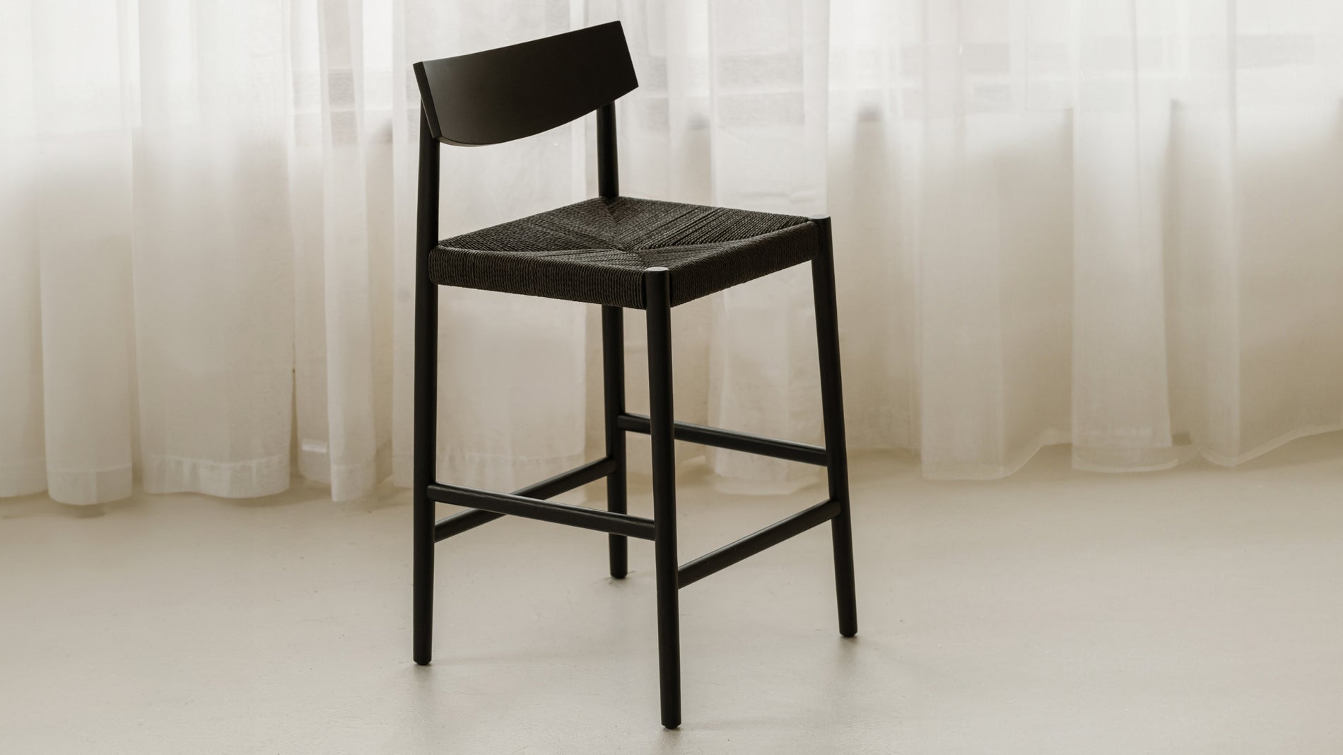 Dinner Guest Counter Stool, Black Oak/ Black Papercord Seat_image