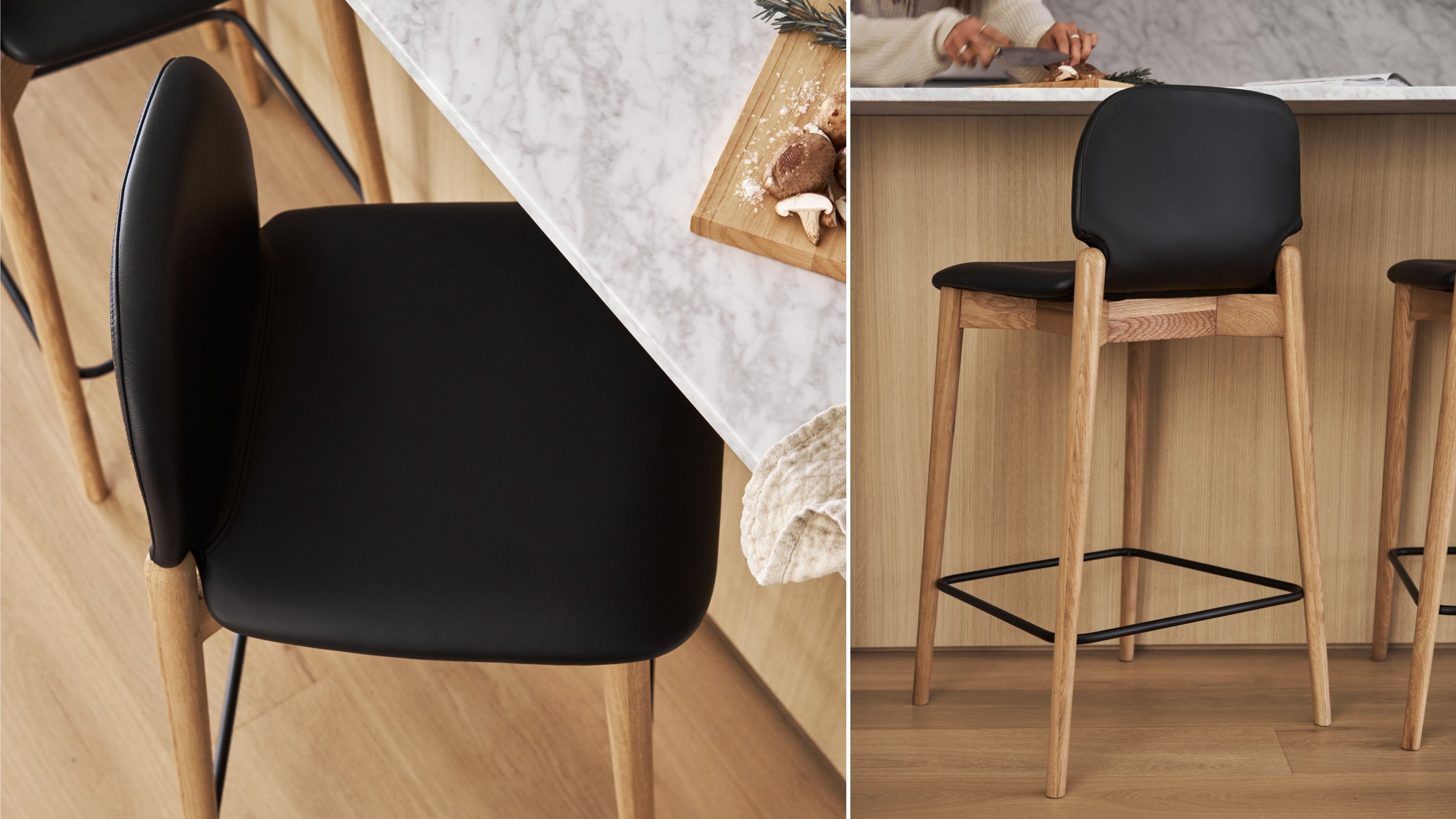 Dine In Stool Counter Oak Black Leather Sundays Company