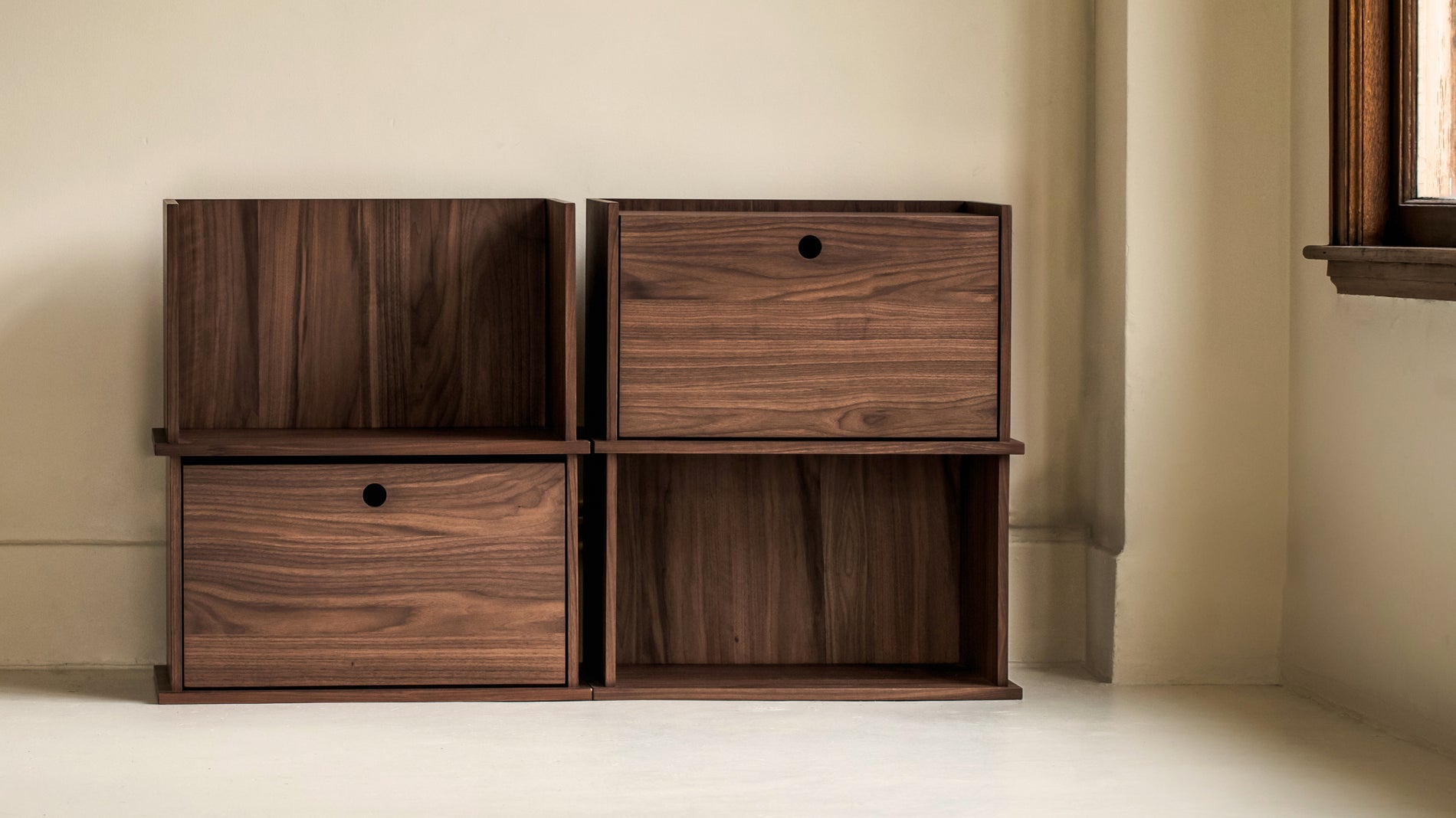 Keep Stacking Storage System 4-Piece, Open and Closed, Walnut_image