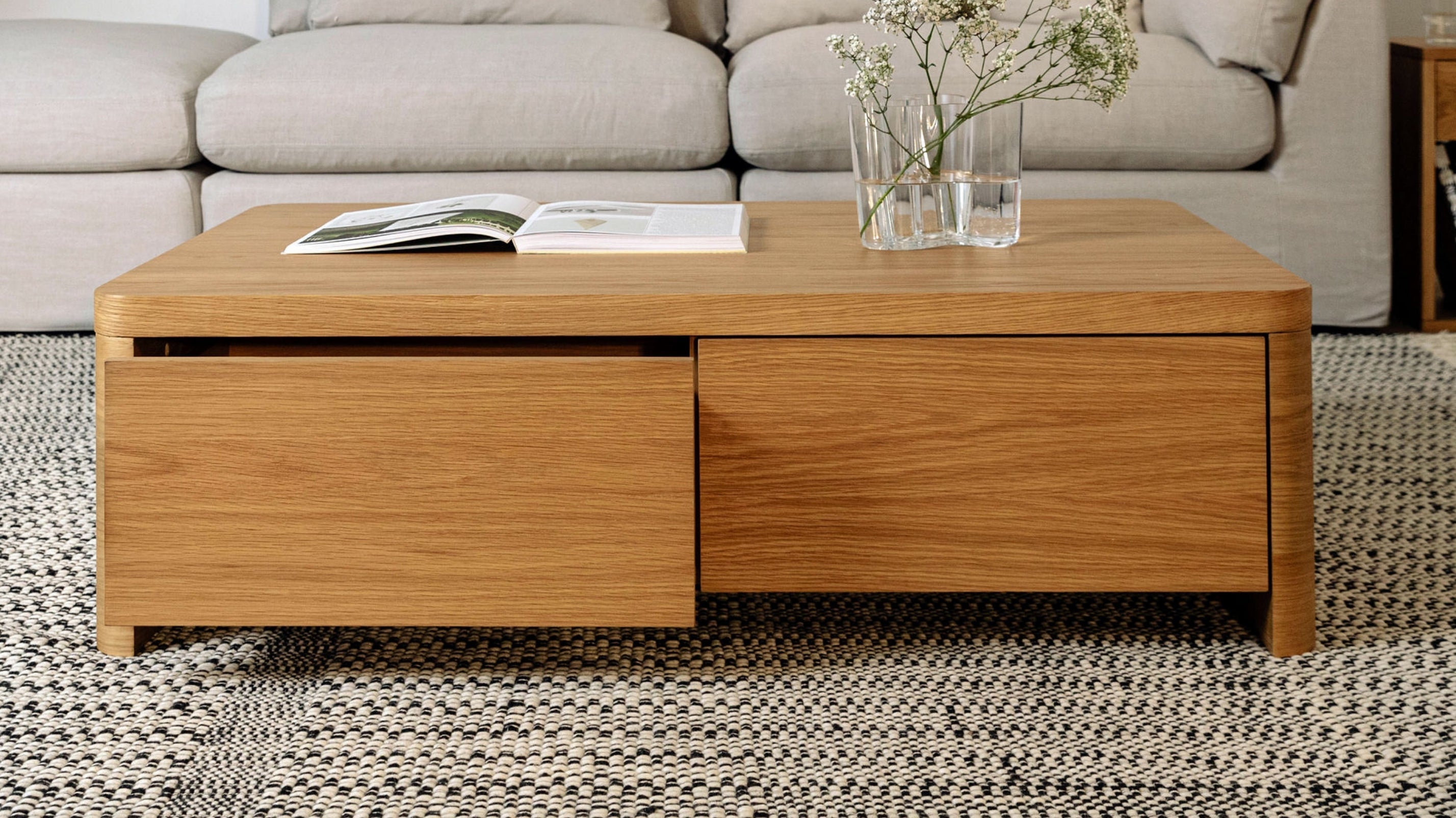 Small oak coffee table with deals drawers