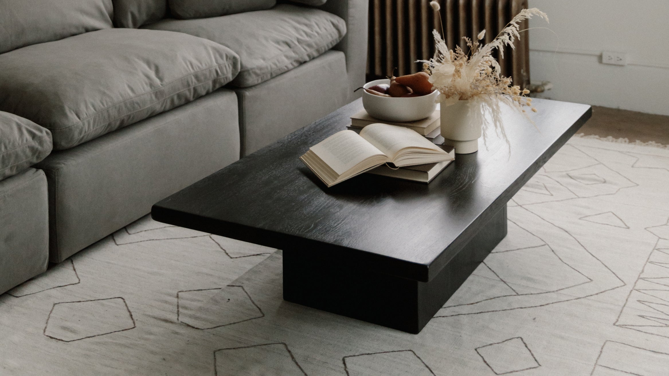 Narrow black shop coffee table